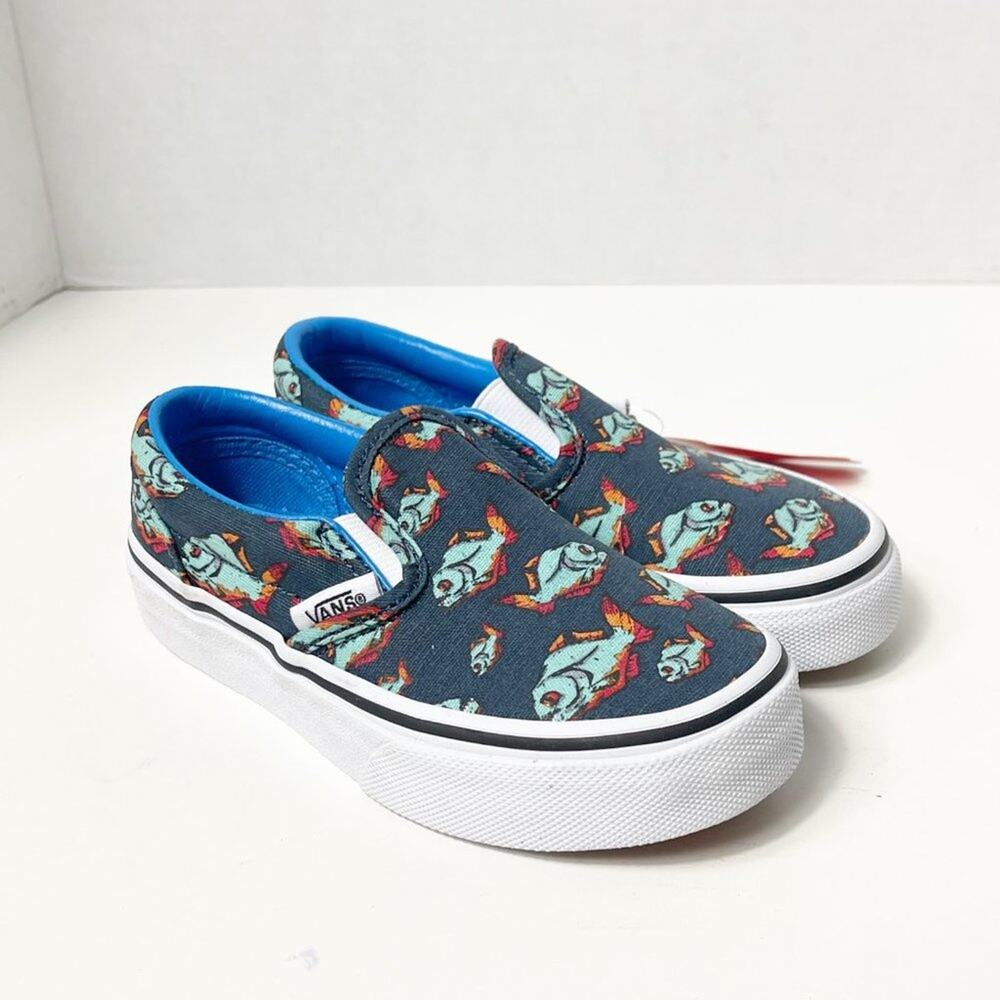 Vans Kids Classic Slip-On Piranha Dress Blue/True White 10.5K NEW